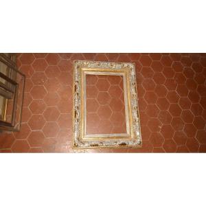 19th Century Frame, In Golden And Silver Wood.