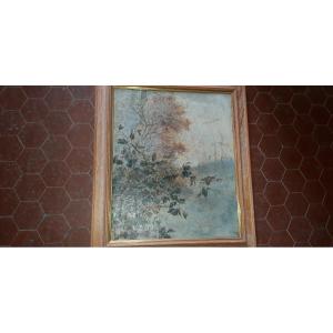 Landscape, Painting By Georges Fraipont, 19th Time.