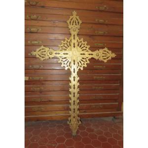 Processional Cross In Golden Wood, Early 19th Time.