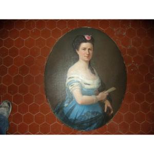 Young Woman With A Fan, Painting Signed H. Lazerges, 19th.