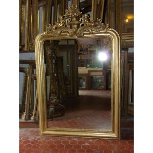 Louis Philippe Mirror, With Cherubs, 19th Century, In Golden Wood.
