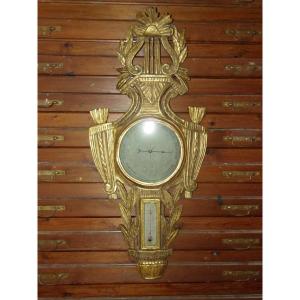 Barometer, Thermometer 18th Century, Louis XVI Wood Carved By Carcano.