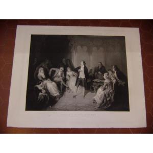 Schiller (poet) At The Court Of Weimar, Large Engraving From The 19th Century.