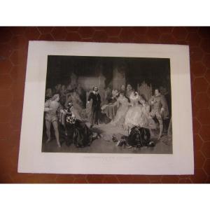 Shakespeare At The Court Of Elizabeth Of England, Large Engraving, 19th Century.