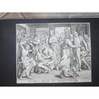 Scene With Men, Women And Children, Etching 17th Time.