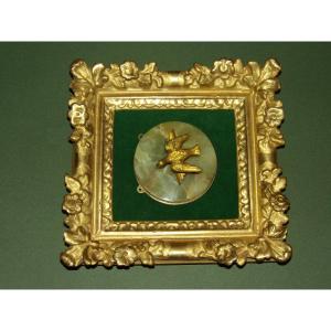  Dove, Bronze In 17th Century Frame, Louis XIV.