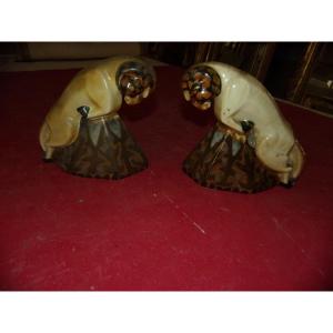 Pair Of Bookends "the Rams" By Camille Tharaud, 20th Century.