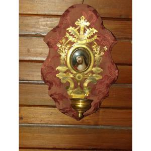 Wall-mounted Holy Water Font, In Gilded Copper, 19th Century.
