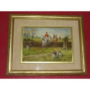 Watercolor, Hunting Scene, Late 19th Century.