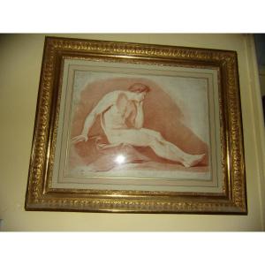 Male Nude, Sanguine Drawing, 19th Century.