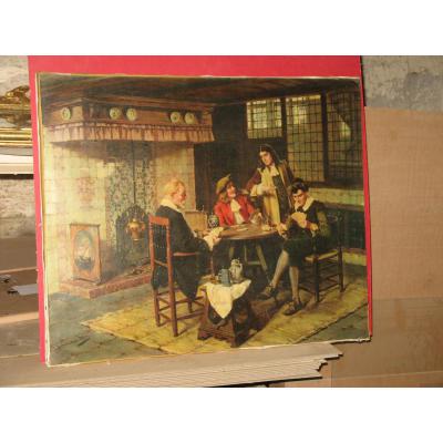 The Party Card, Chromolithograph On Canvas, 20th Mid.