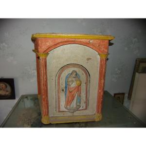 Polychrome Wooden Tabernacle, Christ Salvador Mundi, 18th Century.