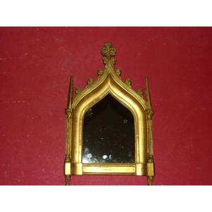 Neo-gothic Style Mirror In Gilded Wood, 19th Century.