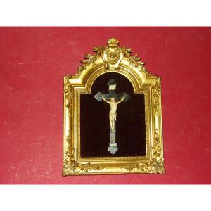 Christ On The Cross, Gilded Wooden Frame, 19th Century.