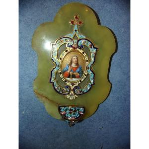 Marble And Cloisonné Enamel Wall-mounted Stoup, Late 19th Century.