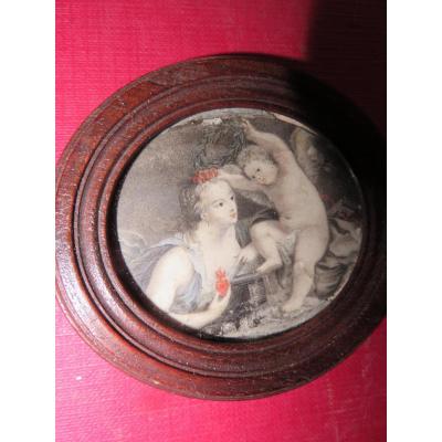 Young Woman With Her Child Miniature On Ivory 18th Century.