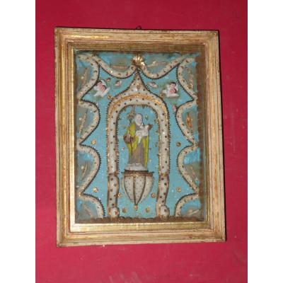 A Reliquary Frame With St Joseph And Baby Jesus, Early 19th Time.