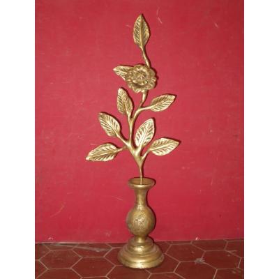 Vase With Gilt Wood Flower, 19th Century.