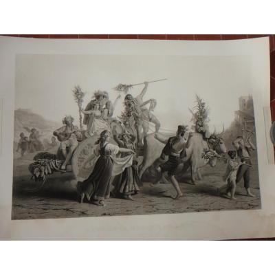 "feast Of The Madonna Of The Arc In Naples", Engraving 19th Century