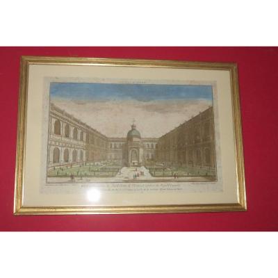 " Vue du grand cloître de l'escurial, sepulture des Roys d'Espagne", vue d'optique époque 18ème.