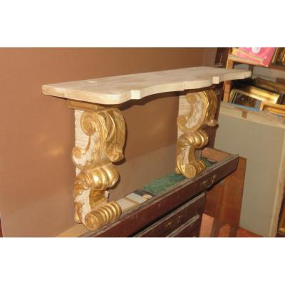Shelf Wood Painted And Gilded Leaf, 19th Time.
