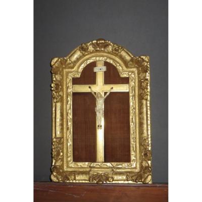 Ivory Christ In Its Frame In Golden Wood, Louis XIV, 18th.