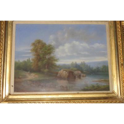 Payage With Undergrowth And Piece Of Water, Pastel 19th Time.