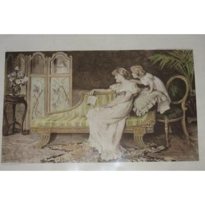 "Baisers volés, gravure datée 1902 "