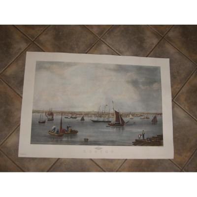 Boston Harbor, English Engraving 20th Time.