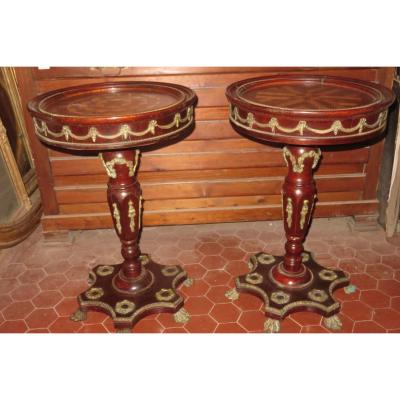 Pair Of Gueridons, Inlaid, From The 1920s.
