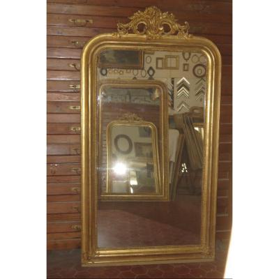 Louis Philippe Mirror, With Fronton, 19th Time, In Golden Wood.