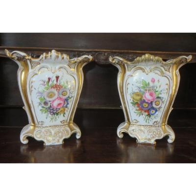 Pair Of Bridal Vases, Porcelain, Late 19th Time.