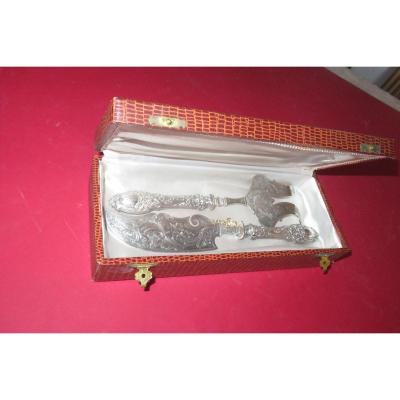 Fish Service Cutlery In Sterling Silver, Late 19th Time.