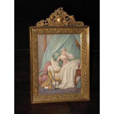 Scene Galante, Miniature On Ivory, 19th Time.