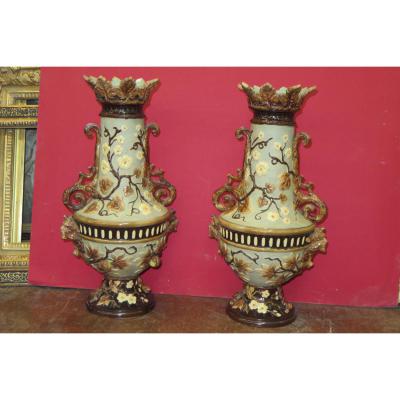 Pair Pottery Vases 20th Time.