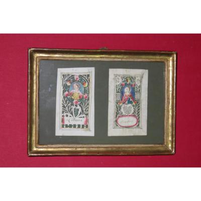 Two Canivets, 18th Century, St Catherina And St. Barbara.
