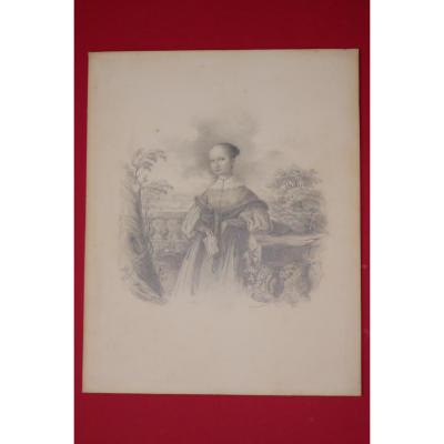 Girl Leaning On A Stone Drawing 19th Time.