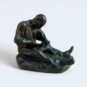 Bronze Sculpture Signed Dalou “the Harvester Sharpening His Scythe”