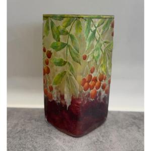 Small Vase In Enamelled Glass Paste Signed Daum