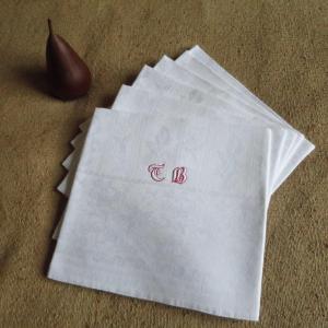 6 Large Office Tea Towels Late 19th Century In Damask Linen, Monogrammed Tb