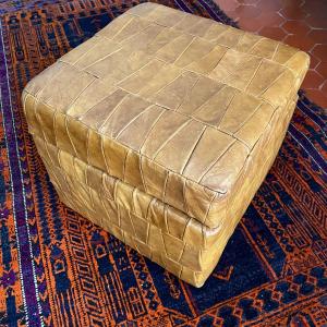 De Sède Square Chest Pouf In Brown Leather Patchwork Circa 1960