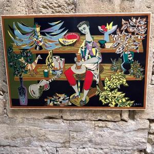Screen-printed Tapestry "the Potter" By Robert Debieve Circa 1950