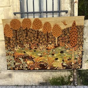 Screen-printed Tapestry "pond" Signed Lallement, Published By Robert Four In Aubusson, 1950-60 