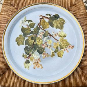 Round Napoleon III Enameled Sheet Metal Tray 