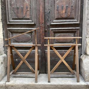 Pair Of Oak Architect's Trestles, 20th Century