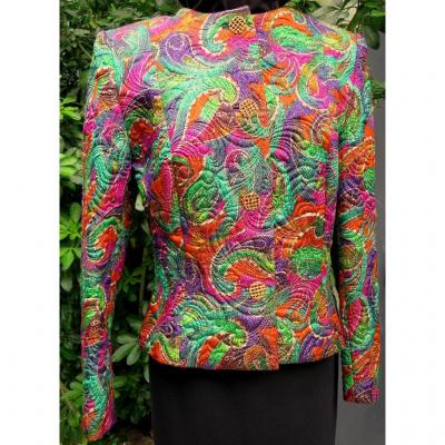 Nina Ricci Paris Jacket With Multicolored Paisley Motifs, Size 44