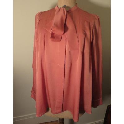 Blouse Sonia Rykiel Pink Silk Salmon Collar Lavallière, Size 42