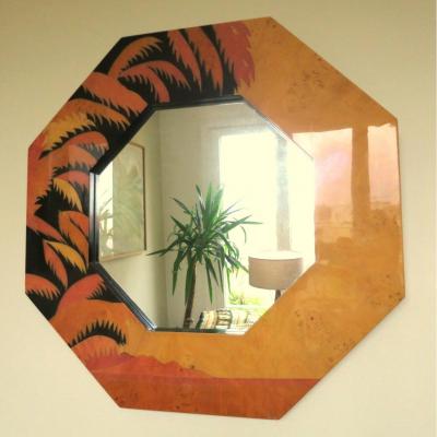 Octagonal Mirror, 1980s Palm Decor