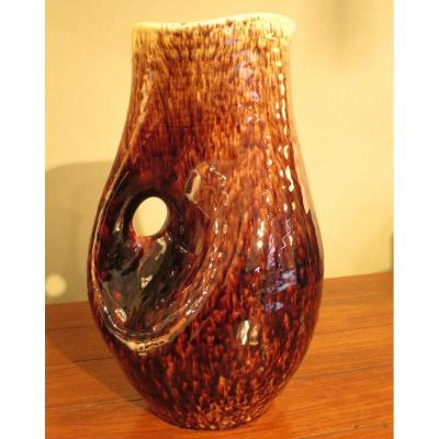 Pitcher Accolay Yellow And Brown Speckled Circa 1950