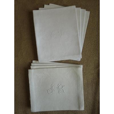 8 Old Linen Towels Damask Monogrammed Eg And Jr Circa 1900